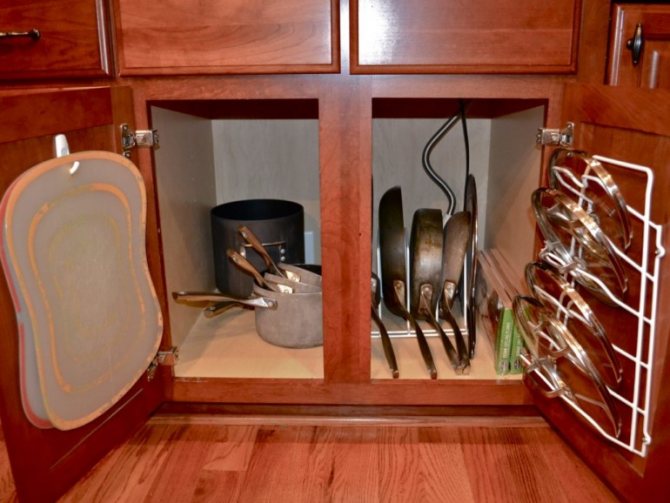 Подставки под кастрюли и сковородки в шкафу